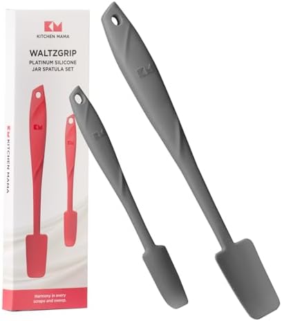 Kitchen Mama WaltzGrip Platinum Silicone Jar and Can Spatula Set: Heat-Resistant, Dishwasher Safe, Ergonomic Grip, Perfect for Mixing and Scraping, Nonstick Cookware (Metal Gray)