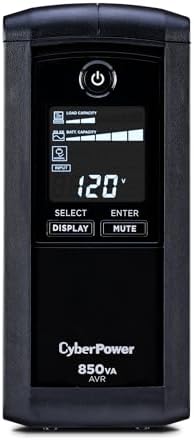 CyberPower CP1500AVRLCD3 Intelligent LCD UPS System, 1500VA/900W, 12 Outlets, 2 USB Ports, AVR, Mini Tower, Black
