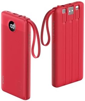 VRURC 10000mAh Power Bank Built-in Cables, Portable Charger with LED Display, Slim Intelligent Travel Battery Pack with Cords, 5 Output Dual Input Phone Charger for Cell Phone Smart Devcies-Blue