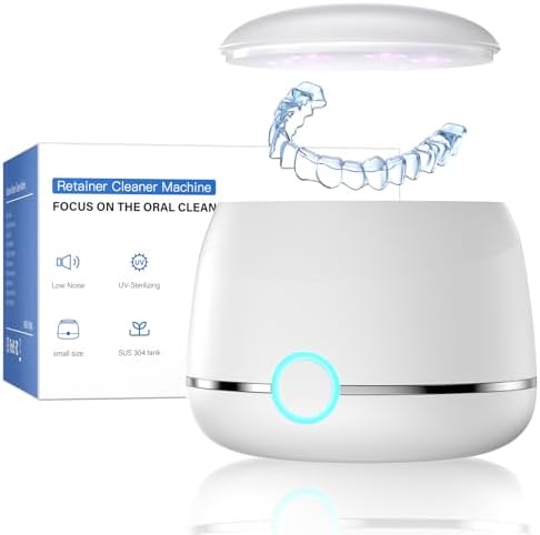 Midomi 45kHz Retainer Denture Cleaner Machine, Upgraded Jewelry Cleaner, 5min and 10min Timer with Rechargable Top Cover, 200ml Dental Cleaning Pod, MouthGuard Cleaner for Aligner NightGuard