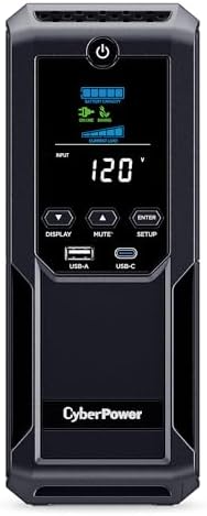 CyberPower CP1500AVRLCD3 Intelligent LCD UPS System, 1500VA/900W, 12 Outlets, 2 USB Ports, AVR, Mini Tower, Black