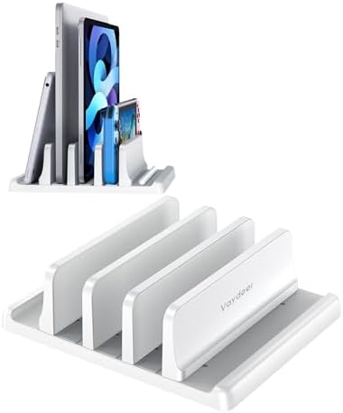 VAYDEER 3-Slot Vertical Laptop Stand Desk Organizer – Adjustable Space-Saving Holder for Laptops, Tablets & Phones, 5-in-1 Design
