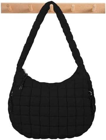 Quilted Puffer Tote Bag Large Crossbody Shoulder Bag with Zipper, Nylon Hobo Oversized Handbag