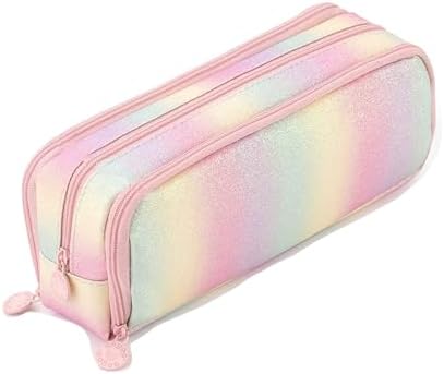 Big Capacity Pencil Case, OLIYuMi 3 Compartment Pencil Pouch Pencil Bag Storage Box Stationery Organizer Makeup Bag with Zipper Closure for Student Office College Boys and Girls (Pink)