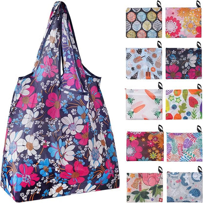 Asiulalt 10 Pack Reusable Grocery Shopping Bags, Foldable Shopping Tote Bags with Attached Pouch, Large Heavy Duty Washable Grocery Bag for Daily Shopping (Multiple Color)