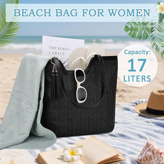 Straw Beach Tote Bag for Women,Vaschy Cute Trendy Woven Crochet Raffia Summer Shoulder Handbags Purses for Travel Vacation