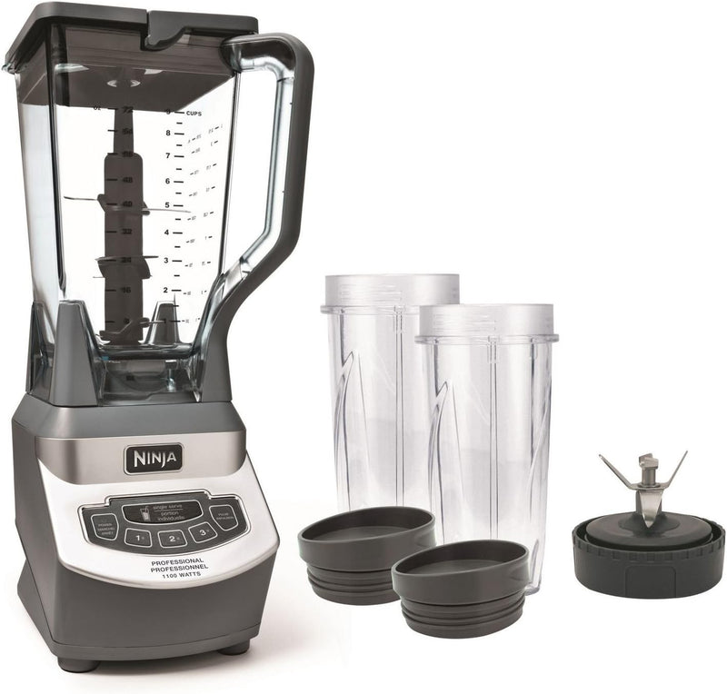 Ninja BL660C Professional Countertop Blender With 1100-Watt Base,72Oz Total Crushing Pitcher and(2)16 Oz Cups For Frozen Drinksand Smoothies,Silver/Gray,1100W,(Canadian Version)Silver/Grey,7.8 Pounds