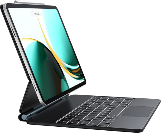 CHESONA for iPad Air 13 Inch (M3/M2, 2025/2024), iPad Pro 12.9" 6/5/4/3 Gen Case with Keyboard, Multi-Touch Trackpad with 7 Color Backlit, Floating Cantilever Stand Wireless Keyboard, Black