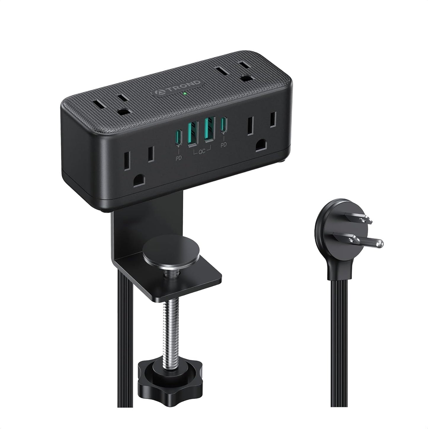 Desk Clamp Power Bar with Surge Protection, PD 20W USB-C Charging, 6 AC Outlets and 4 USB Ports, Flat Plug Extension Cord for Home Office and Desktop Use, Black