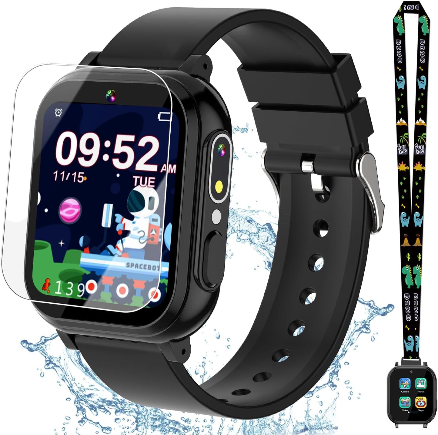 Kids Waterproof Smart Watch Boys Toys Age 5-12 with 32 Games, Dual Camera, Habit Tracking, Music Player, Video, Alarm Clock, HD Touchscreen Watch for Kids Birthday Gift for 3-12 Years Old Boys(Black)