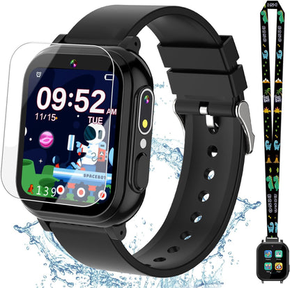 Kids Waterproof Smart Watch Boys Toys Age 5-12 with 32 Games, Dual Camera, Habit Tracking, Music Player, Video, Alarm Clock, HD Touchscreen Watch for Kids Birthday Gift for 3-12 Years Old Boys(Black)