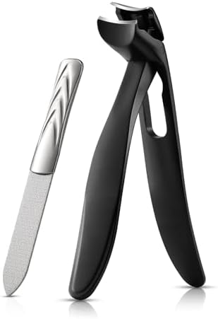 BEZOX Angled Head Nail Clippers for Seniors - Ergonomic Toenail Clipper for Thick Nails, Premium Steel Nail Cutter Trimmer with Catcher for Men and Women - Black