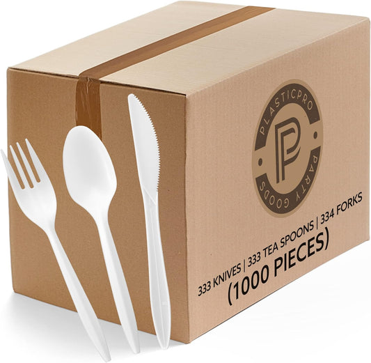 Cutlery Plastic Combo Sets Medium Weight Disposable Silverware White (1000 Count)