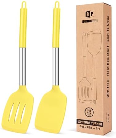 Pack of 2 Silicone Slotted Spatula,Non Stick Solid Kitchen Turner, High Heat Resistant BPA Free Cooking Utensils for Fish, Eggs, Pancakes（Black