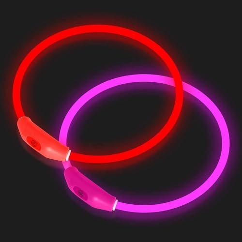 Novkin 2-Pack LED Dog Collar, Light Up Dog Collars,Rechargeable Dog Lights for Night Walking，Universal, Reusable Safety Necklace for Small Medium Large Dogs Green&Blue
