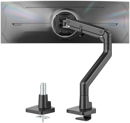 monTEK Heavy-Duty Monitor Arm for 17-57" Ultrawide Curved Screen, Supports up to 59.4 lbs, Adjustable Gas Spring Arm, 75/100 VESA Mount, Clamp & Grommet Desk Monitor Mount Single, Black