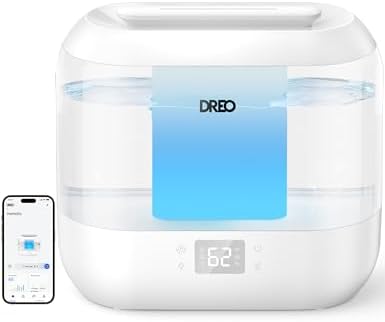Dreo Smart Humidifiers for Bedroom, Top Fill 4L Supersized Cool Mist Humidifier with Nightlight, 36H Runtime, Touch/APP/Voice Control, 28 dB Quiet Ultrasonic Humidifiers for Large Room, Baby, Plants