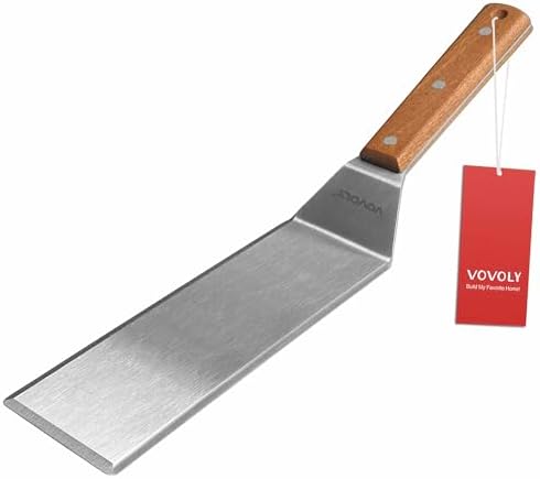 Extra Wide Spatula, Large Metal Spatula with Full Tang Wooden Handle & Beveled Edges for Skillets, Griddles & Grills, Pancake Flipper Spatula, Smash Burgers Spatula, 6 x 5-inches