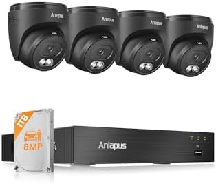 Anlapus 4K Home Security Camera System Outdoor Indoor, H.265+ 8CH CCTV DVR with AI Human Vehicle Detection, 4 x Wired Surveillance Dome Camera, 80ft Night Vision, Audio Recording, Remote Access
