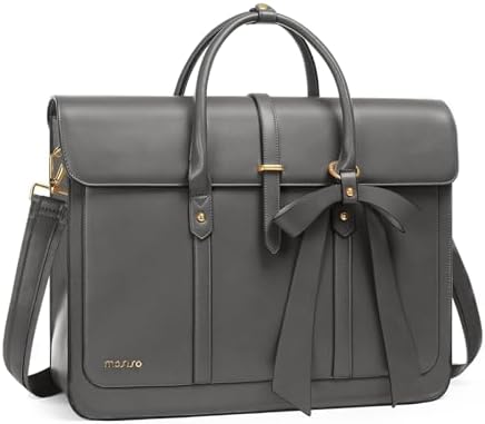 MOSISO Laptop Bag for Women, PU Leather Laptop Shoulder Bag Convertible Backpack, Work Travel Computer Bag with Bowknot - PuriLite