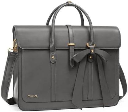 MOSISO Laptop Bag for Women, PU Leather Laptop Shoulder Bag Convertible Backpack, Work Travel Computer Bag with Bowknot - PuriLite