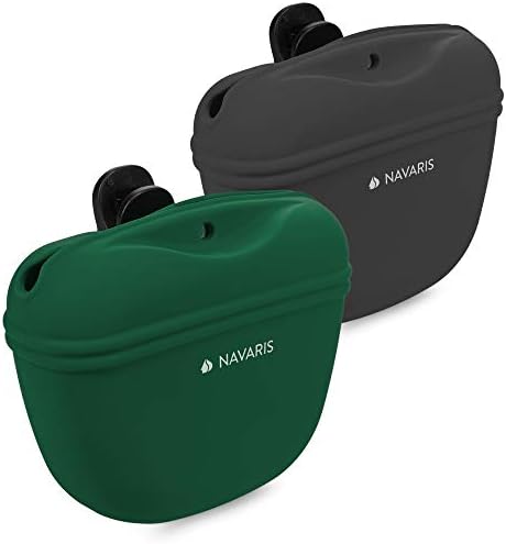 Navaris Silicone Dog Treat Pouches (Set of 2) - Dog Treat Pouch Holder Bag with Clip for Training, Treats, Leash - Polyhedron Design - Blue and Gray