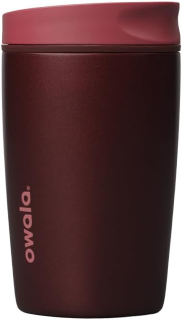 Owala SmoothSip Slider Insulated Stainless Steel Coffee Tumbler, Reusable Iced Coffee Cup, Hot Coffee Travel Mug, BPA Free 12 oz, Black Cherry