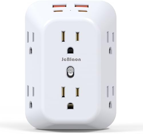 Multi Plug Socket Surge Protector | 10-in-1 Wall Outlet Extender | 6 AC Outlets | 2 USB-A & 2 USB-C Ports | 4-Pack