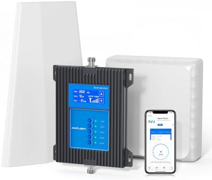 ANNTLENT Cell Phone Signal Booster for House 3G 4G LTE 5G Compatible with All Carriers on Band 25/2/66/4/7/5/12/17, Cell Booster with Omni Antenna and LCD Display, APP Adjust | ISED Approved