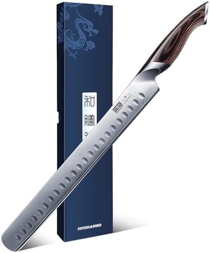 HOSHANHO Carving Knife 12 Inch, Japanese High Carbon Steel Slicing Knife with Ergonomic Pakkawood Handle, Razor Sharp Brisket Knife for Meat Cutting, BBQ, Turkey