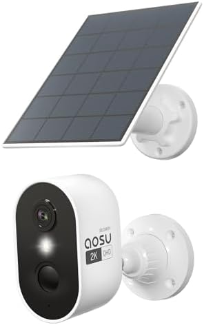 AOSU 2K Security Camera Wireless Outdoor, Solar Powered Security Camera with Spotlight, Siren, Motion Detection, Full Color Night Vision, 2-Way Audio, IP66, Compatible with Alexa, 2.4GHz WiFi (2PACK)