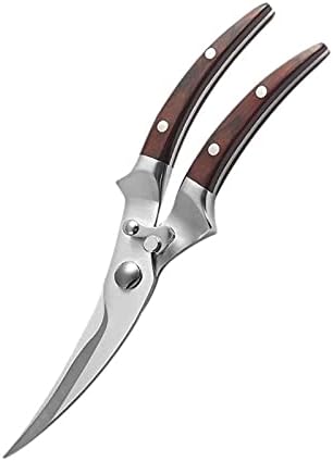 Heavy Duty Kitchen Scissors with Wooden Handle - Multifunctional Stainless Steel Shears for Meat, Vegetables, and More