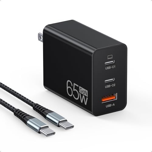 USB C Charger, 65W GaN+ PD Fast Wall Charger Block with 6.56ft USB C to C Cable, USB C Charger for MacBook Pro/Air, iPhone 16/15/14/13, iPad Pro, Dell XPS, Steam Deck, Galaxy S24/S23, Pixel 8/7