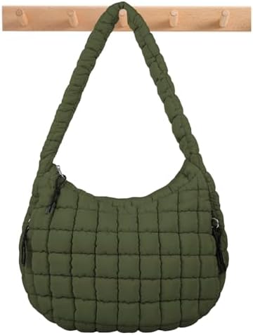 Quilted Puffer Tote Bag Large Crossbody Shoulder Bag with Zipper, Nylon Hobo Oversized Handbag