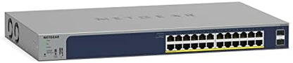 NETGEAR 26-Port PoE Gigabit Ethernet Smart Switch (GS724TP) - Managed, 24 x 1G, 24 x PoE+ @ 190W, 2 x 1G SFP, Optional Insight Cloud Management, Desktop or Rackmount, and Limited Lifetime Protection