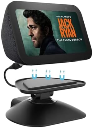 All-New Adjustable Charging Stand for Echo Show 5 (3rd Gen)， Tilt + Swivel Stand Multi Angle Rotation Magnetic Anti-Slip Base for Show 5 Compatible with Mobile Phones ,Can charge Headphones (Black)