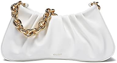 JOLLQUE Shoulder Bag for Women,Small Leather Handbag Purse,Gold Chain Evening Clutch