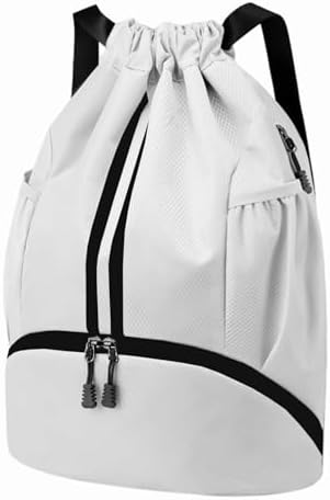 Hoedia Sports Drawstring Backpack - String Swim Gym Bag with Shoes Compartment and Wet Proof Pocket for Women/Men