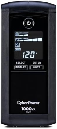 CyberPower CP1500AVRLCD3 Intelligent LCD UPS System, 1500VA/900W, 12 Outlets, 2 USB Ports, AVR, Mini Tower, Black