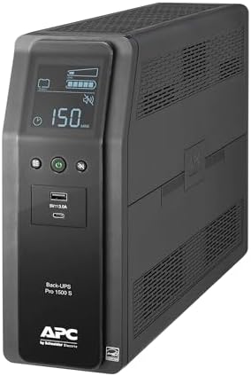 APC by Schneider Electric UPS, 1500VA Sine Wave UPS Battery Backup & Surge Protector, BR1500MS2 Backup Battery with AVR, (2) USB Charger Ports, Back-UPS Pro Uninterruptible Power Supply