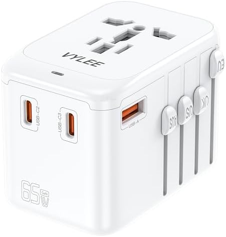 Universal International Power Travel Plug Adapter, 5 in 1 European Travel Plug Adapter W/ 3.5A 2xUSB-A and 2xUSB C Wall Charger and Worldwide AC Outlet for Europe USA UK AUS Asia (White)