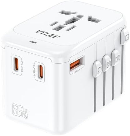 Universal International Power Travel Plug Adapter, 5 in 1 European Travel Plug Adapter W/ 3.5A 2xUSB-A and 2xUSB C Wall Charger and Worldwide AC Outlet for Europe USA UK AUS Asia (White)