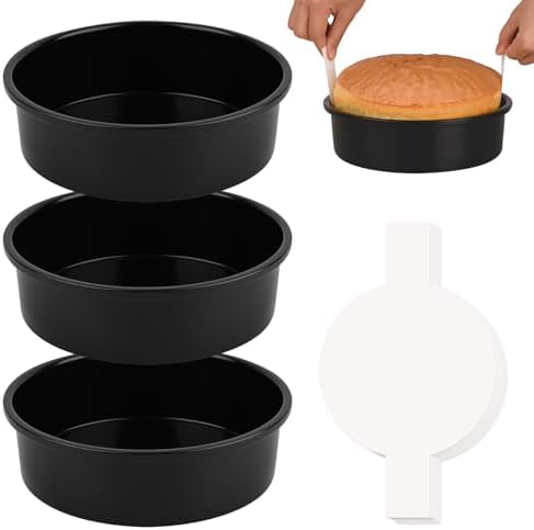 Purilite Select 3-Pack 8-Inch High Carbon Steel Cake Pans with 100 Parchment Papers
