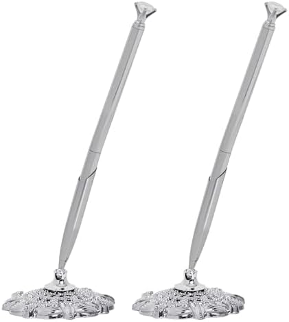 Bcxfbxd 2 Pcs Hollow Round Pen Holder with Diamond Metal Pen Stand Holder Set Signing Pen Set Signing Desk Ballpoint Pens for Guest Book Wedding Birthday Graduation Teacher Office Business (Gold)