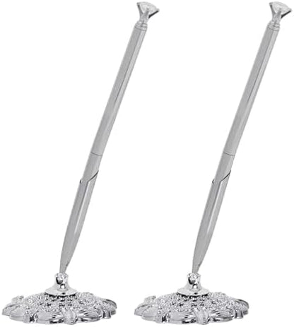 Bcxfbxd 2 Pcs Hollow Round Pen Holder with Diamond Metal Pen Stand Holder Set Signing Pen Set Signing Desk Ballpoint Pens for Guest Book Wedding Birthday Graduation Teacher Office Business (Gold)
