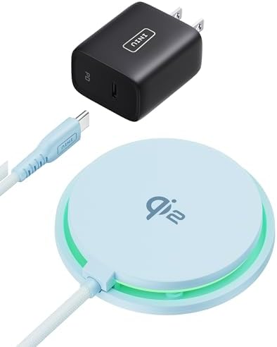 INIU Magnetic Wireless Charger, Qi2 Certified 15W Fast Mag-Safe Wireless Charging Pad with Cooling Fan & LED Light, for iPhone 16 15 14 13 12 Series, AirPods, and More (Adapter Included)