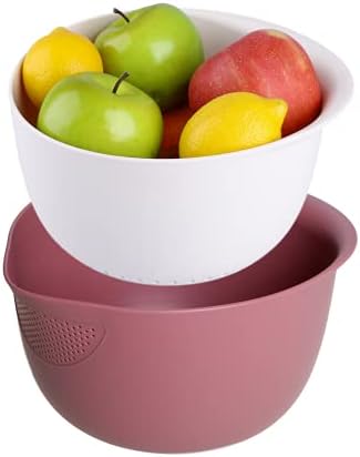 Blue Ginkgo Rice Washing Bowl and Colander Kitchen Set - Strain Rice, Quinoa and Small Grains - Soak, Wash and Drain Produce (4 Quart) - Cream and Limestone