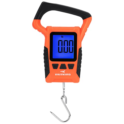 KastKing Fish Scale, WideView Floating Waterproof Digital Scale with No-Puncture Lip Gripper, 2.5” Large LCD Display, 110lb Capacity, Stores up to 9 Weights, Orange