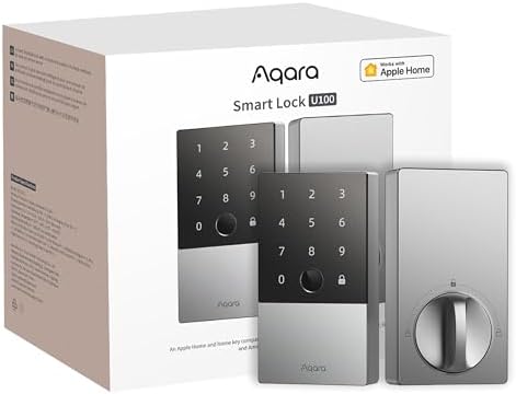 Aqara Smart Lock U100, Fingerprint Keyless Entry Door Lock with Apple Home Key, Touchscreen Keypad, Bluetooth Electronic Deadbolt, IP65 Weatherproof, Supports Apple HomeKit, Alexa, Google, IFTTT, Gray