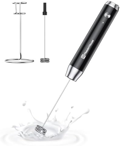 Maestri House Rechargeable Milk Frother, Handheld Electric Foam Maker Waterproof Detachable Stainless Steel Whisk Drink Mixer Foamer with Stand,LunaFro